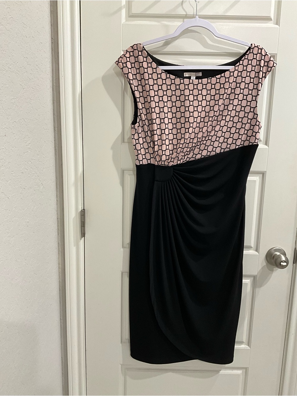 Signature Sadie Sleeveless Black & Pink Sheath Dress with Draped Front